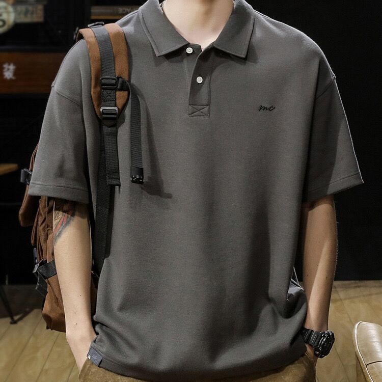 Retro men's summer high-end sense about the wind heavyweight men's polo shirt loose plus men's short sleeved shirt