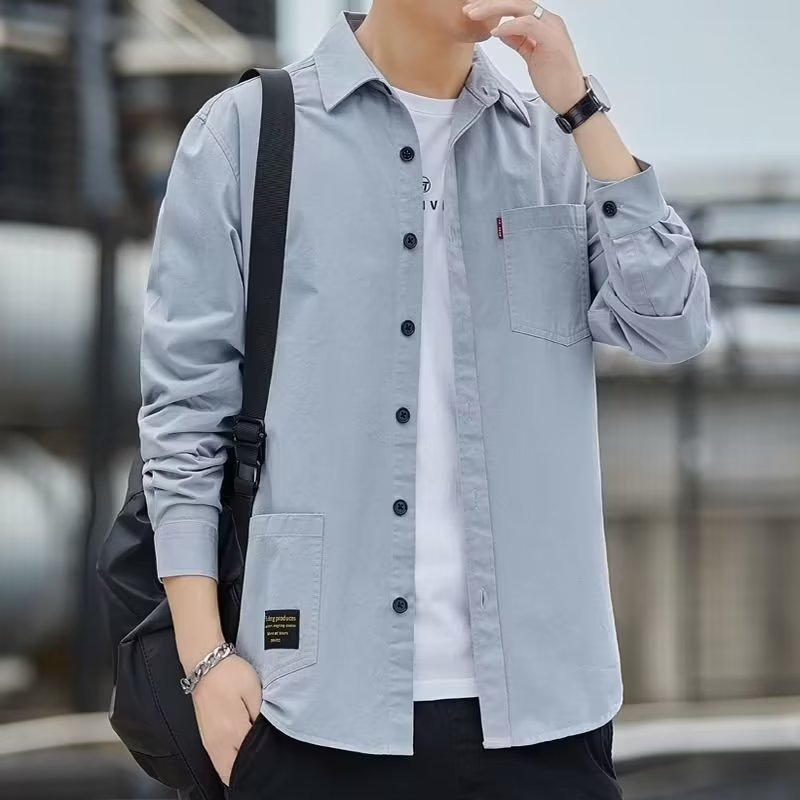 Men's long sleeved casual workwear shirt, men's spring and autumn base shirt, versatile and trendy men's jacket Men's long sleeved casual workwear shirt, men's spring and autumn base shirt, versatile and trendy men's jacket