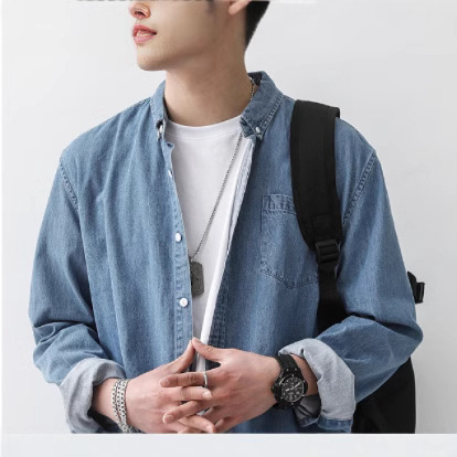 Autumn men's long sleeved trendy versatile men's solid color shirt casual workwear shirt loose and fashionable Autumn men's long sleeved trendy versatile men's solid color shirt casual workwear shirt loose and fashionable