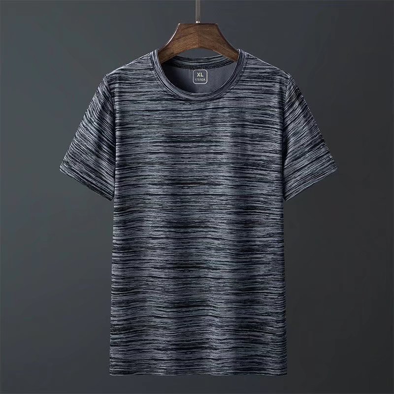 Short sleeved men's 2023 summer thin plus size sports clothes, star dotted ice silk men's casual loose round neck T-shirt