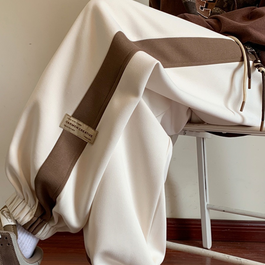 Men's Spring and Autumn New Splicing Color Bundle Foot Sports Pants American Retro Heavy Weight Versatile Loose Casual Pants