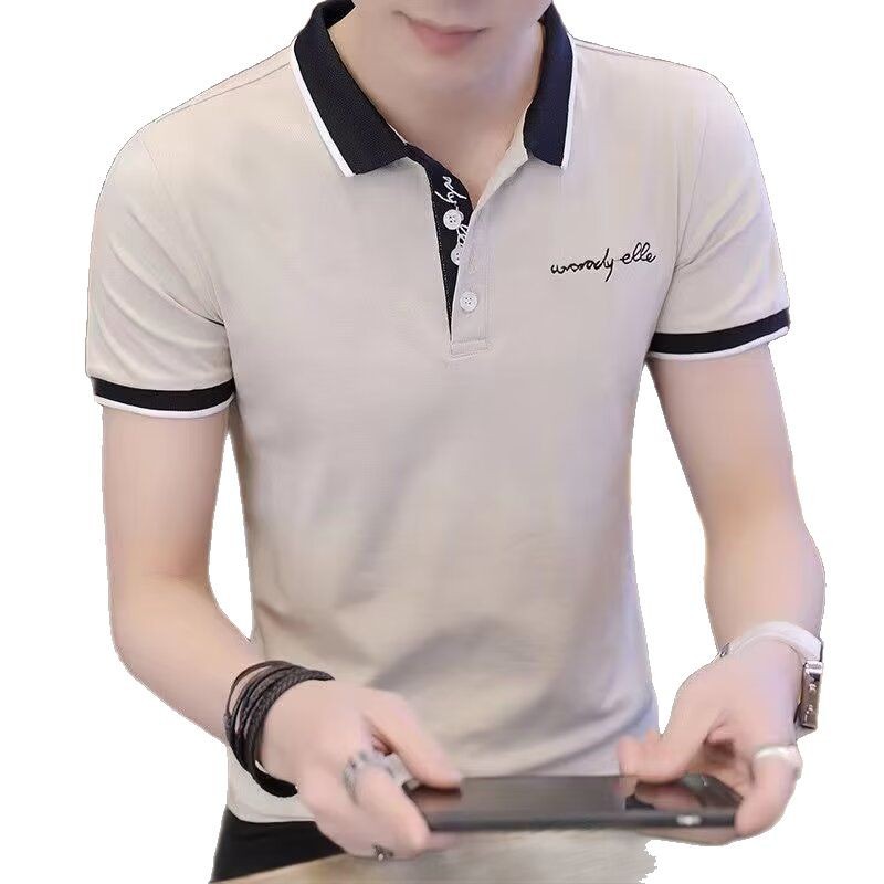 Short sleeved T-shirt men's polo shirt Korean version trendy brand slim fit ice silk T-shirt stand up collar half sleeved clothes Short sleeved T-shirt men's polo shirt Korean version trendy brand slim fit ice silk T-shirt stand up collar half sleeved clothes
