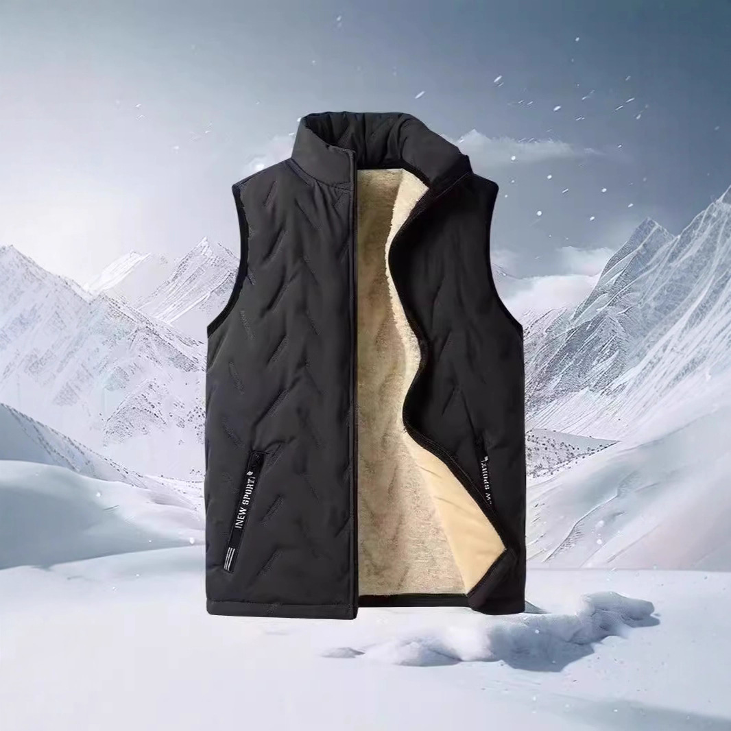 Cross border autumn and winter lamb wool stand up collar jacket for men, cotton padded jacket for warmth, vest jacket for foreign trade