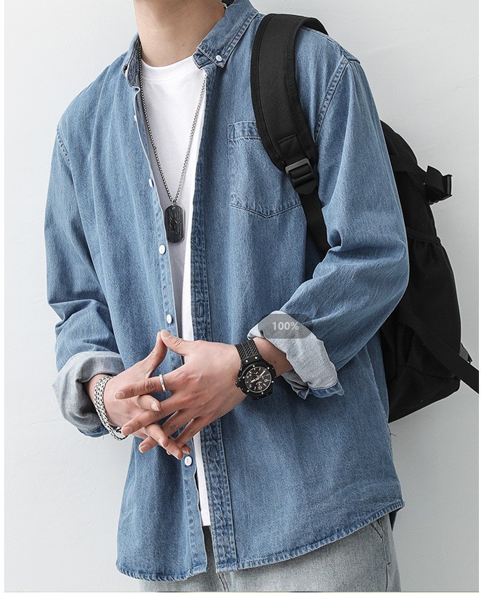 Autumn men's long sleeved trendy versatile men's solid color shirt casual workwear shirt loose and fashionable Autumn men's long sleeved trendy versatile men's solid color shirt casual workwear shirt loose and fashionable