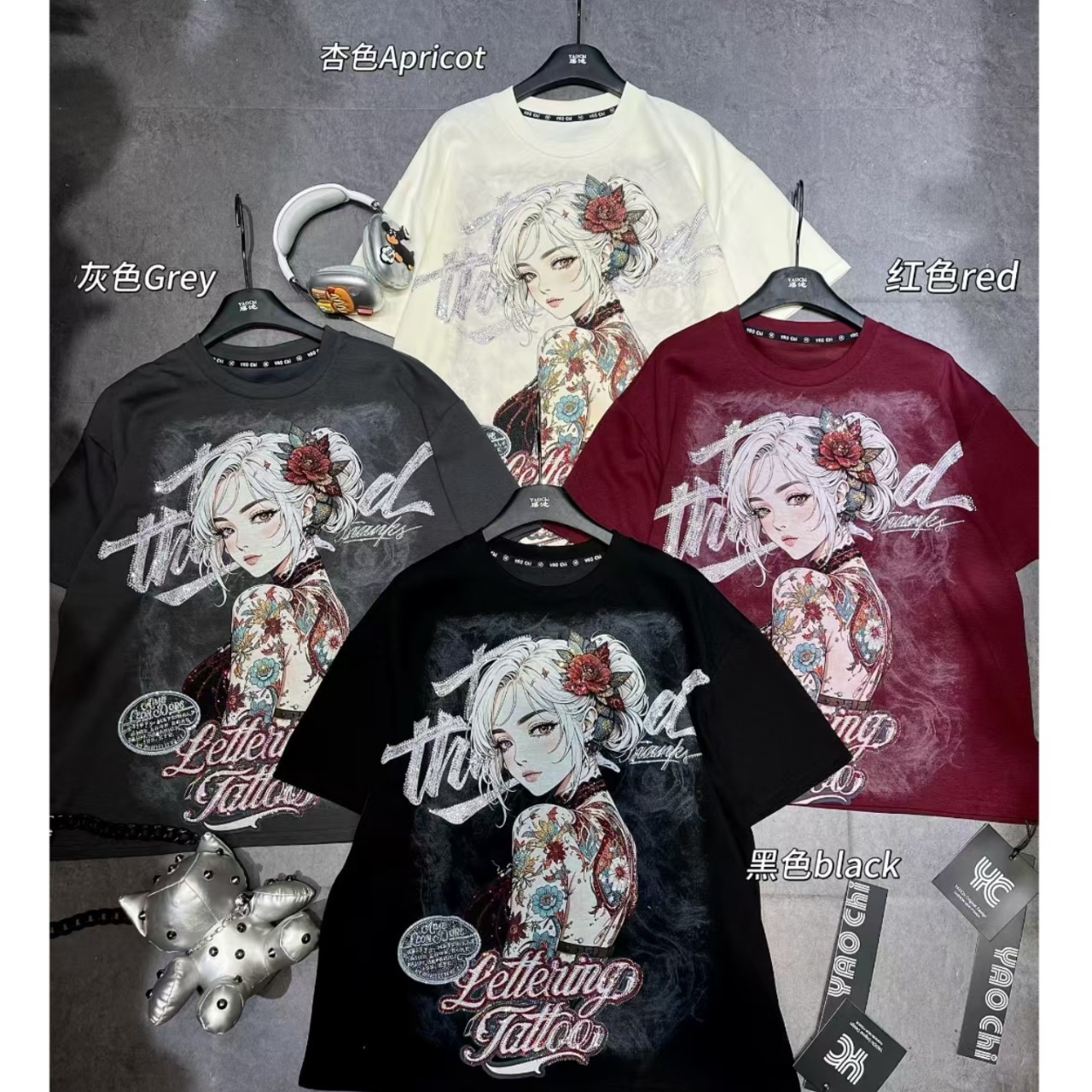 Black fashion trend new item 2025 autumn heavy industry European and American T-shirt women's short sleeved cross-border loose fit