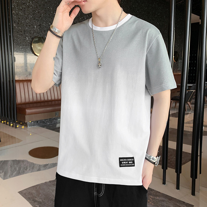 2025 Gradient Short Sleeve T-shirt Men's Summer Design Small Half Sleeve T-shirt ins China-Chic Loose Top