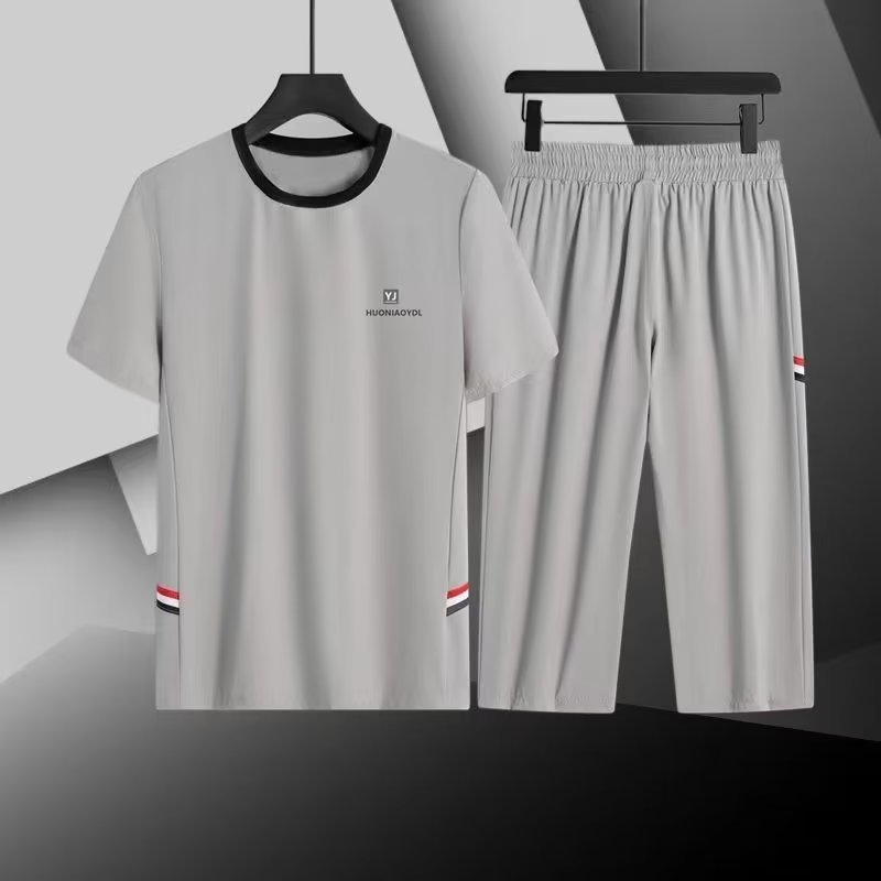 Ice quick drying versatile sports suit men's casual sports suit summer loose oversized breathable short sleeved