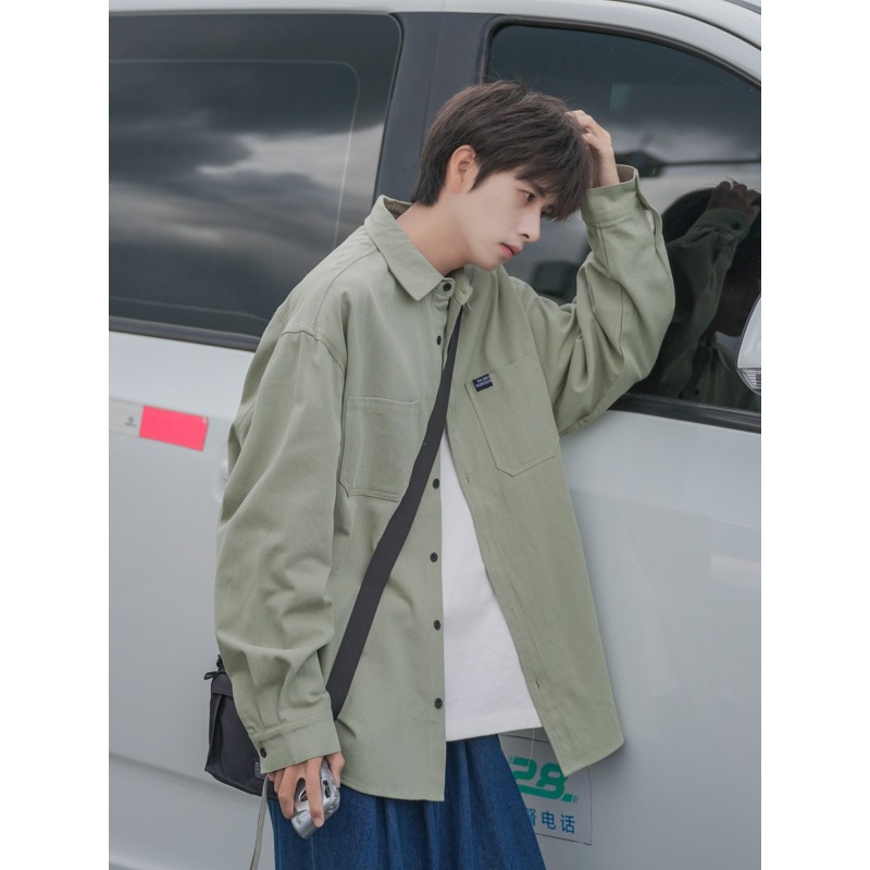 Japanese black workwear loose long sleeved shirt jacket men's jacket spring and autumn style shirt retro versatile