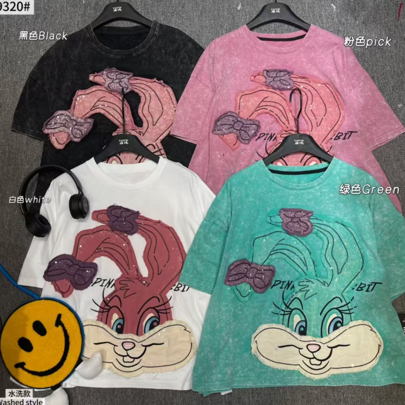 2025 Summer New Retro Art Stir fried Color Printed Loose and Slim Round Neck Hoodie Versatile Short Sleeve T-shirt for Women