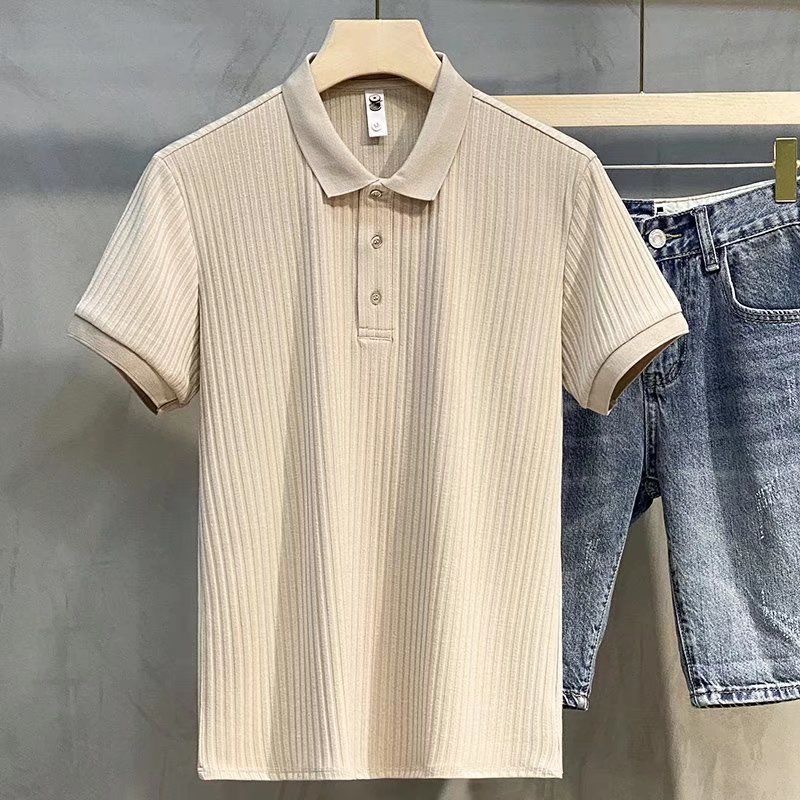 Business polo shirt, striped silk polo shirt, short sleeved trendy brand, summer top, men's T-shirt, lapel Business polo shirt, striped silk polo shirt, short sleeved trendy brand, summer top, men's T-shirt, lapel