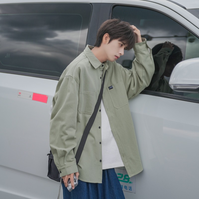 Japanese black workwear loose long sleeved shirt jacket men's jacket spring and autumn style shirt retro versatile Japanese black workwear loose long sleeved shirt jacket men's jacket spring and autumn style shirt retro versatile