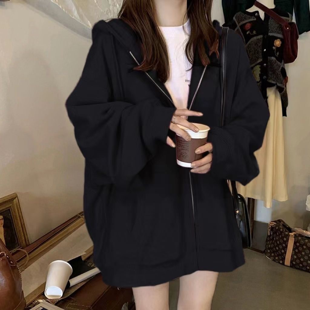 Lazy style hoodie jacket, new autumn and winter zipper cardigan, versatile, internet famous loose oversized trench coat, women's top
