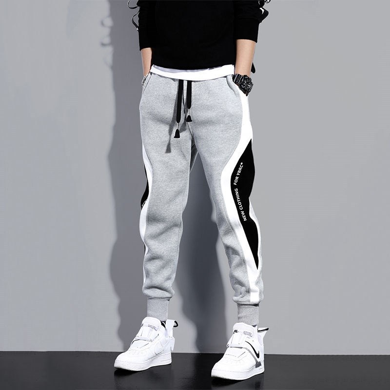 Velvet pants for men, autumn and winter new style, thickened, warm, fashionable, spliced, contrasting color, trendy embroidery, English ankle binding sweatpants Velvet pants for men, autumn and winter new style, thickened, warm, fashionable, spliced, contrasting color, trendy embroidery, English ankle binding sweatpants