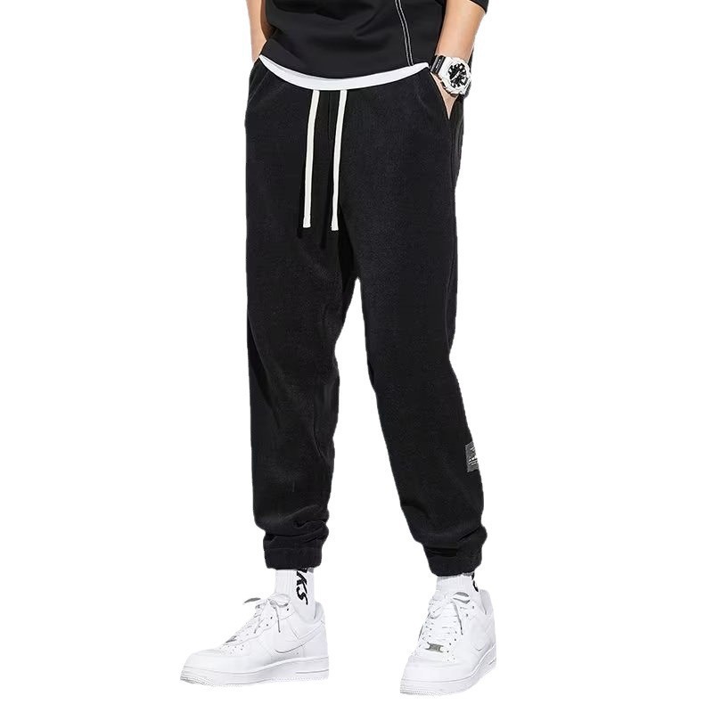 Wear resistant and dirt resistant work clothes for men's auto repair work in autumn and winter - loose casual pants with a wick tied foot and striped velvet sanitary pants