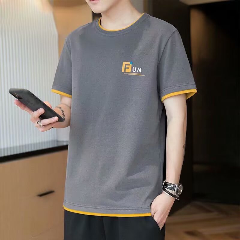 Men's short sleeved T-shirt, summer breathable new thin ice silk breathable T-shirt, trendy student short sleeved T-shirt