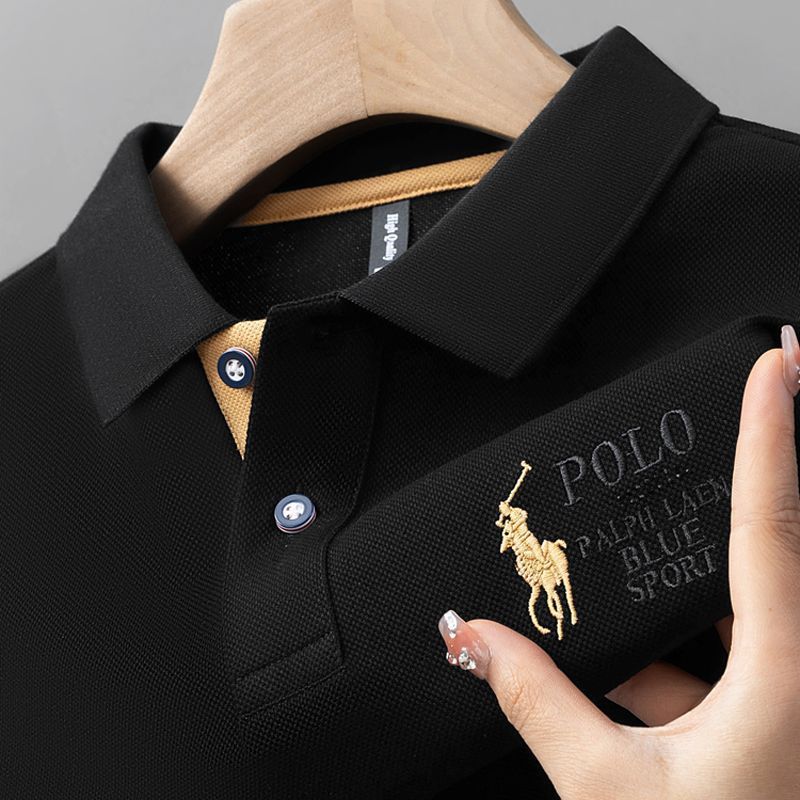 Summer men's short sleeved lapel loose embroidered Luo short sleeved T-shirt business T casual new polo shirt Summer men's short sleeved lapel loose embroidered Luo short sleeved T-shirt business T casual new polo shirt