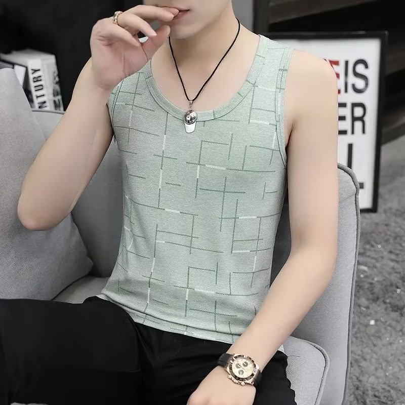 Sleeveless T-shirt men's summer casual versatile shoulder men's top men's plus size sports vest men's