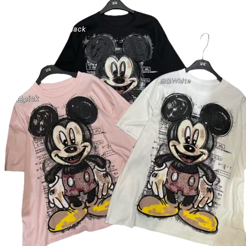 2025 Spring New Heavy Industry Cartoon Rice Q Thick Short Sleeve T-shirt for Women, Loose Medium to Long Casual Half Sleeve Top 2025 Spring New Heavy Industry Cartoon Rice Q Thick Short Sleeve T-shirt for Women, Loose Medium to Long Casual Half Sleeve Top