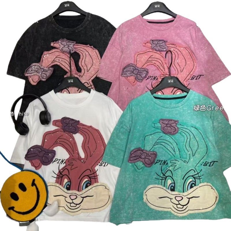 2025 Summer New Retro Art Stir fried Color Printed Loose and Slim Round Neck Hoodie Versatile Short Sleeve T-shirt for Women 2025 Summer New Retro Art Stir fried Color Printed Loose and Slim Round Neck Hoodie Versatile Short Sleeve T-shirt for Women