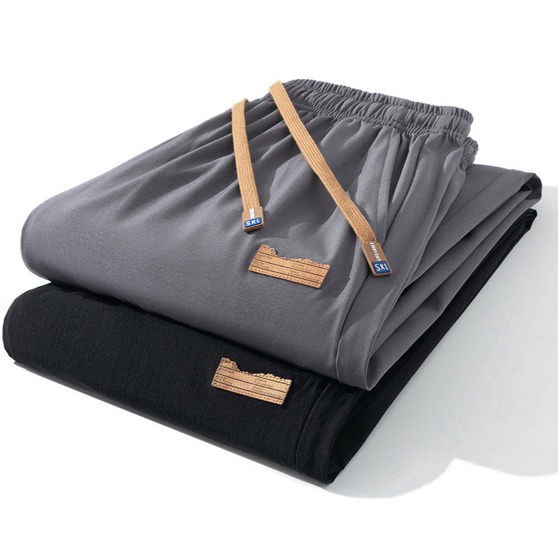 Clothing: Summer Ice Silk Men's Pants with a Falling Feel, Wide Legs, Loose fit, Sports Port Style, Trendy Straight Leg Casual Pants