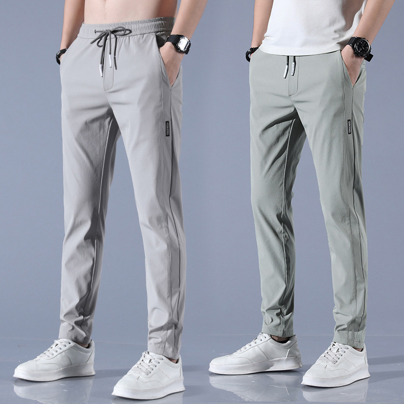 Ice silk pants men's 2022 summer thin business casual pants elastic breathable straight leg sports pants cross-border hot selling