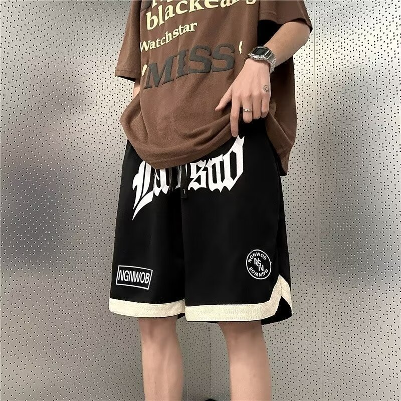 2025 Summer New High Street American Trendy Brand Sports Shorts for Men, Loose and Casual Thin Basketball Four or Five Cent Pants