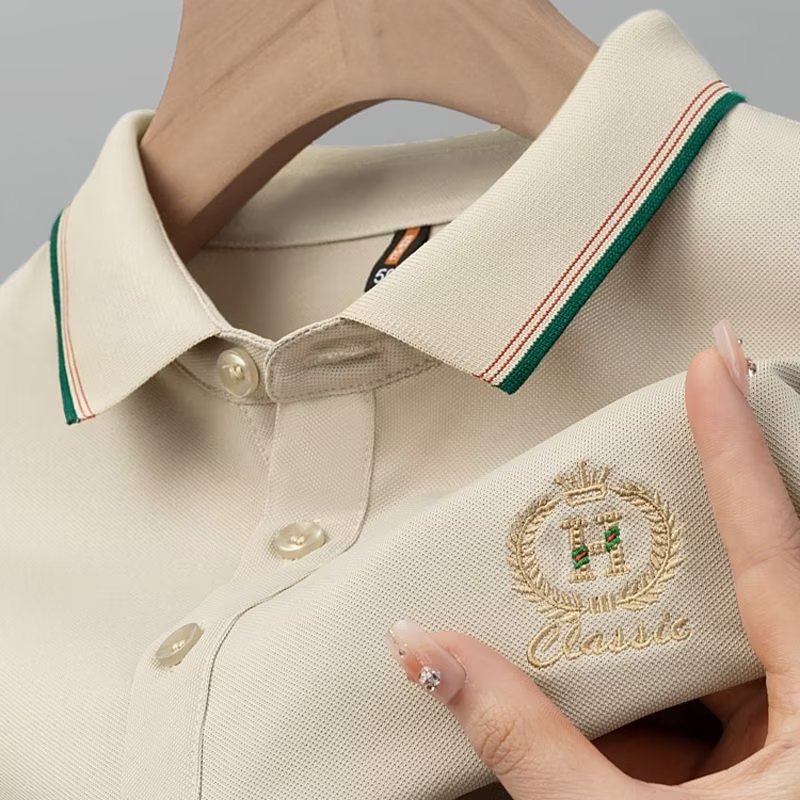 2025 new men's polo shirt, men's short sleeved T-shirt, summer business collar embroidered shirt, men's thin top