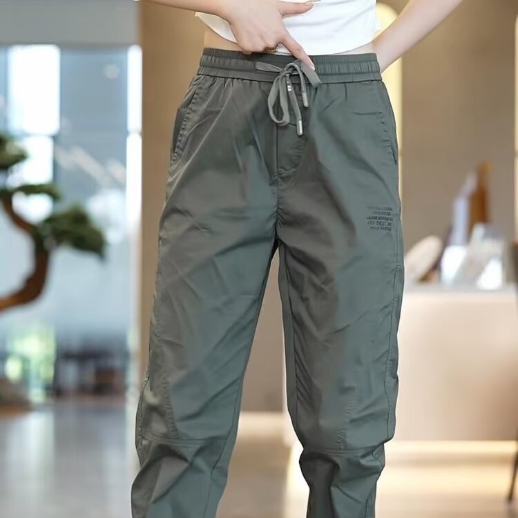 Work clothes ice silk casual pants for men, loose summer quick drying pants, new versatile sports thin style, foot binding
