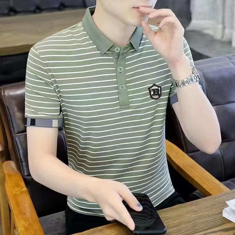 Direct sales polo shirt new spliced summer striped T-shirt men's top short sleeved summer casual T-shirt men Direct sales polo shirt new spliced summer striped T-shirt men's top short sleeved summer casual T-shirt men