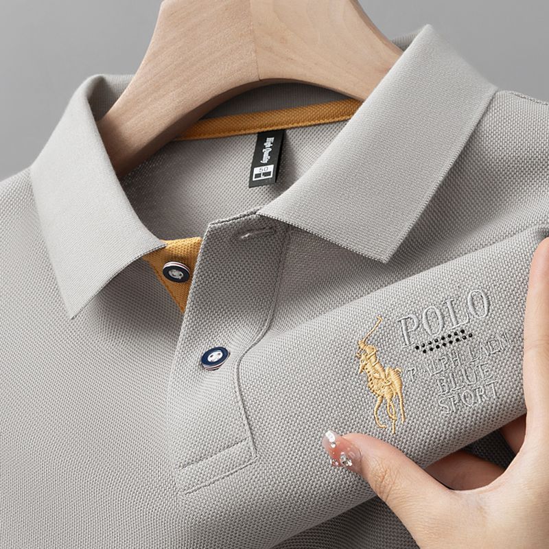 Summer men's short sleeved lapel loose embroidered Luo short sleeved T-shirt business T casual new polo shirt Summer men's short sleeved lapel loose embroidered Luo short sleeved T-shirt business T casual new polo shirt