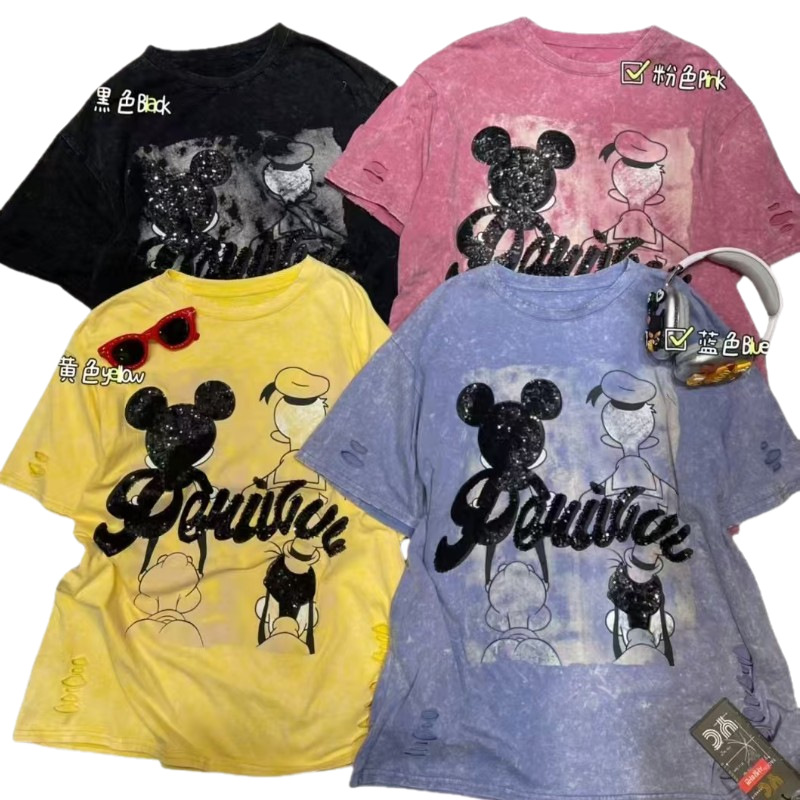 Korean version loose cartoon medium long plus velvet design short sleeved women's 2025 spring/summer new style western-style anti-aging top Korean version loose cartoon medium long plus velvet design short sleeved women's 2025 spring/summer new style western-style anti-aging top