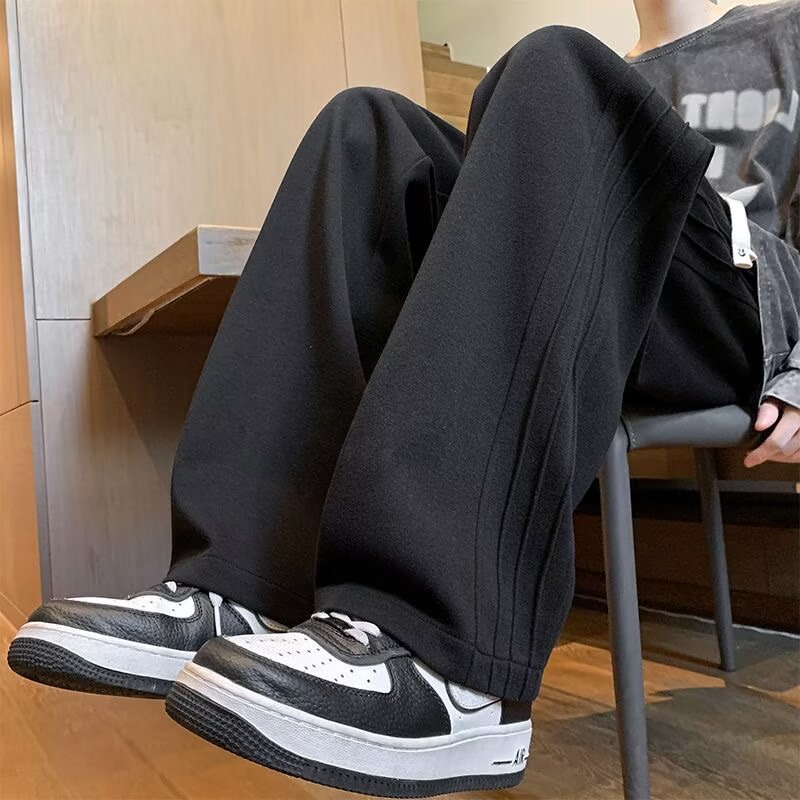 New autumn and winter Instagram trendy sweatpants for men, versatile cross-border wide leg sports pants, loose straight leg and plush casual