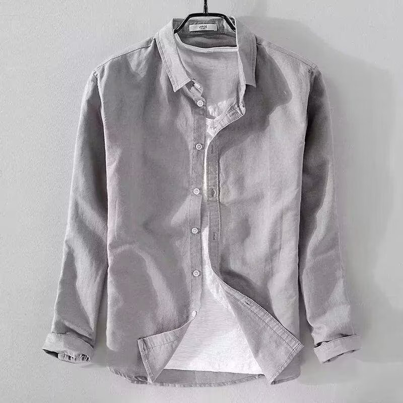 Foreign trade linen shirt men's long sleeved shirt casual collar solid color loose breathable linen shirt men's wholesale Foreign trade linen shirt men's long sleeved shirt casual collar solid color loose breathable linen shirt men's wholesale