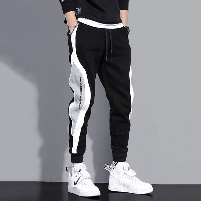 Velvet pants for men, autumn and winter new style, thickened, warm, fashionable, spliced, contrasting color, trendy embroidery, English ankle binding sweatpants Velvet pants for men, autumn and winter new style, thickened, warm, fashionable, spliced, contrasting color, trendy embroidery, English ankle binding sweatpants