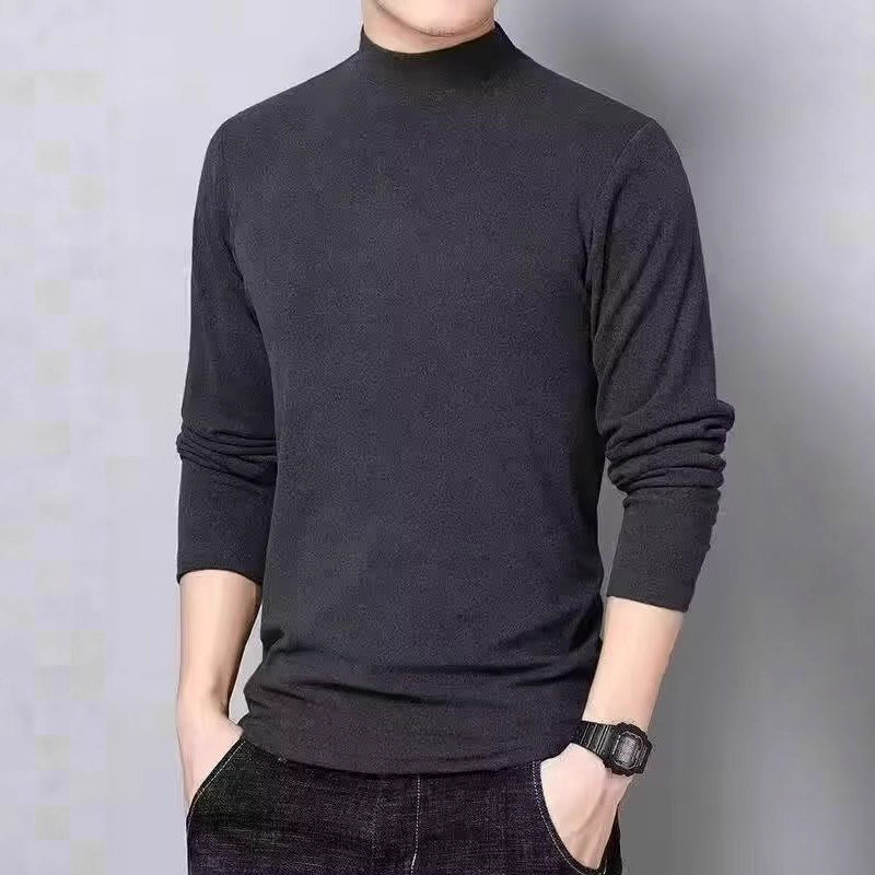 Winter men's base double-sided velvet top, high neck long sleeved with velvet, solid color interior warm clothes, men's foreign trade cross-border