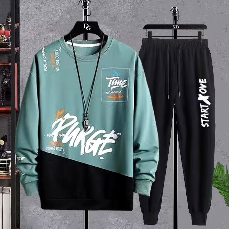 Leisure sports suit for men, autumn Korean version, fashion trend, teenage students, one set, paired with handsome two-piece set