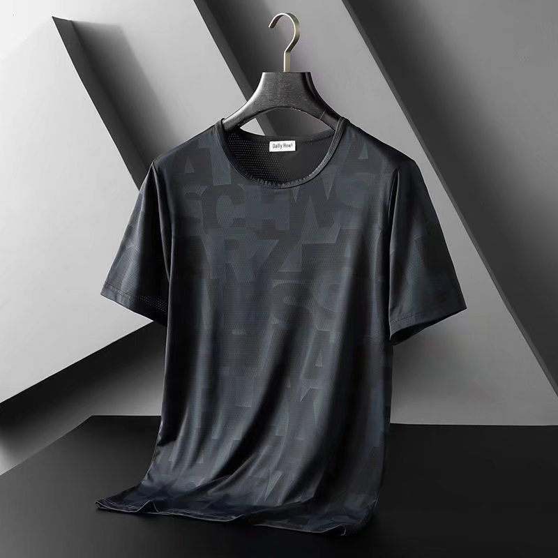 Ice silk short sleeved T-shirt for men 2024 new summer refreshing student trend versatile half sleeved men's clothing