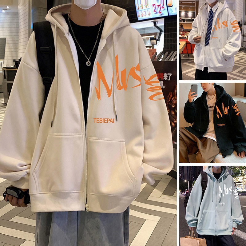 Trendy hooded sweatshirt for men in spring, autumn, and winter 2025 new style American cardigan loose jacket casual top for men