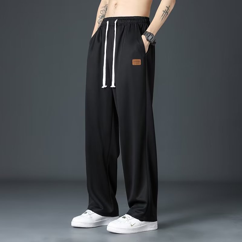 Clothing Ice Silk Pants Summer New Style Hong Kong Style Loose Large Size Straight Leg Wide Leg Pants Drop Feeling Thin Casual Pants