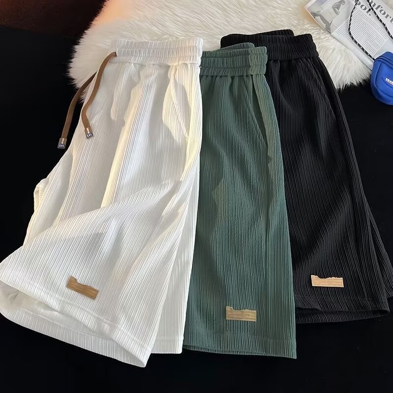 Ice silk casual shorts for men in summer, thin style, American fashion brand, trendy quick drying, sports, loose fit, plus size beach five quarter pants
