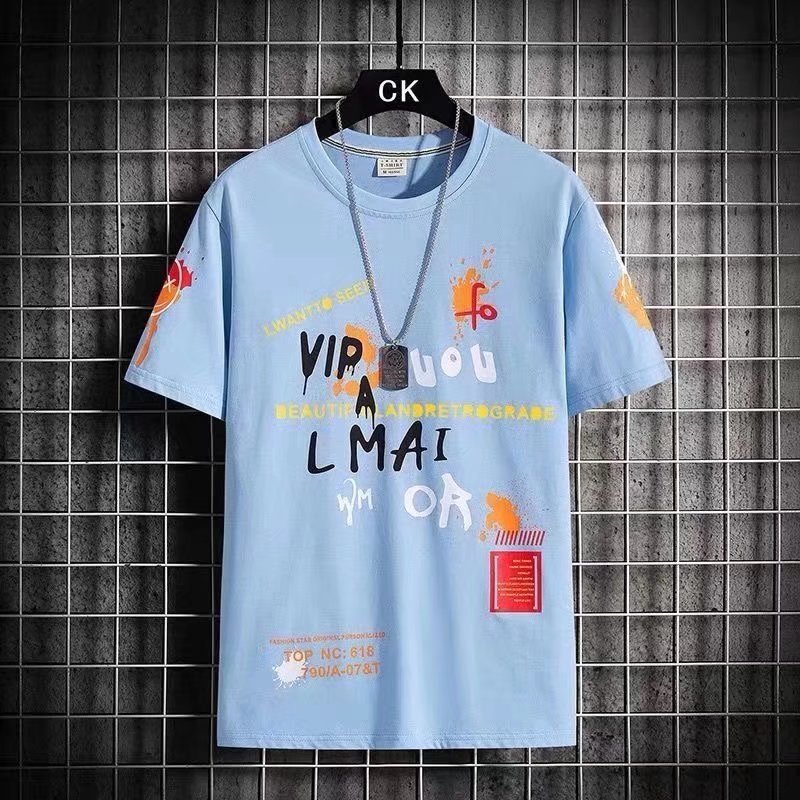 Ice silk short sleeved T-shirt for men 2024 new summer refreshing student trend versatile half sleeved men's clothing