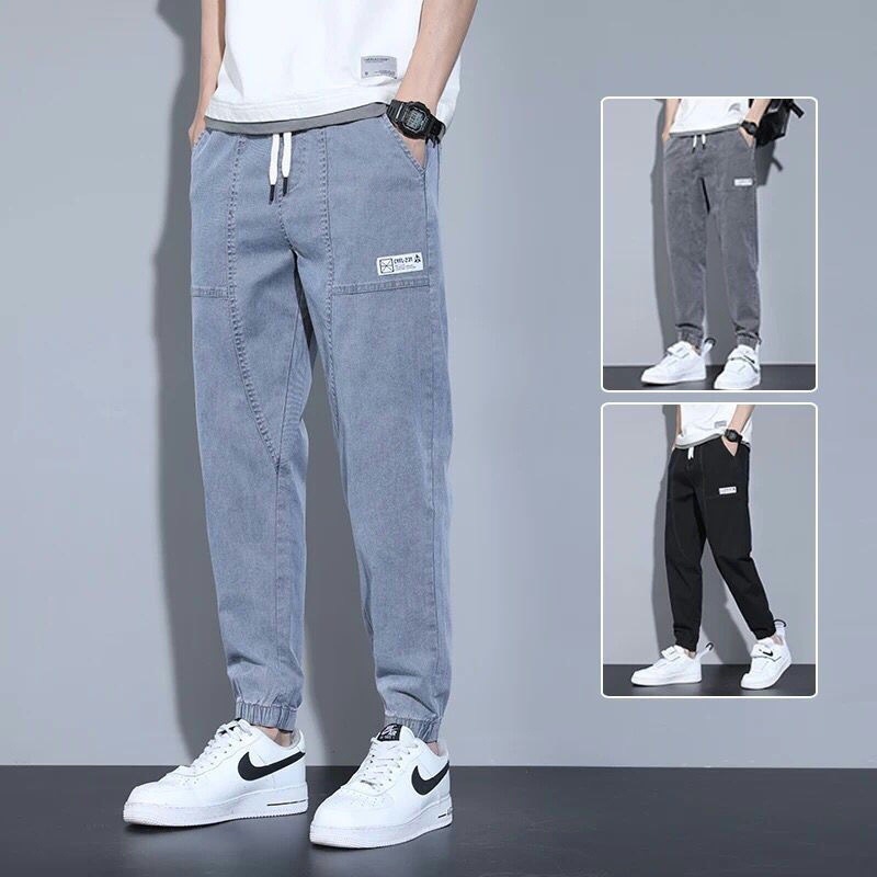 Jeans men's autumn new item Korean version spring loose fitting ankle binding workwear labeled casual fashion trend nine points