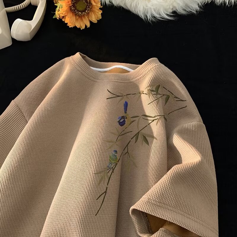 New Chinese style waffle style short sleeved shirt for men, new summer Chinese style top, trendy brand heavy bamboo leaf half sleeve New Chinese style waffle style short sleeved shirt for men, new summer Chinese style top, trendy brand heavy bamboo leaf half sleeve