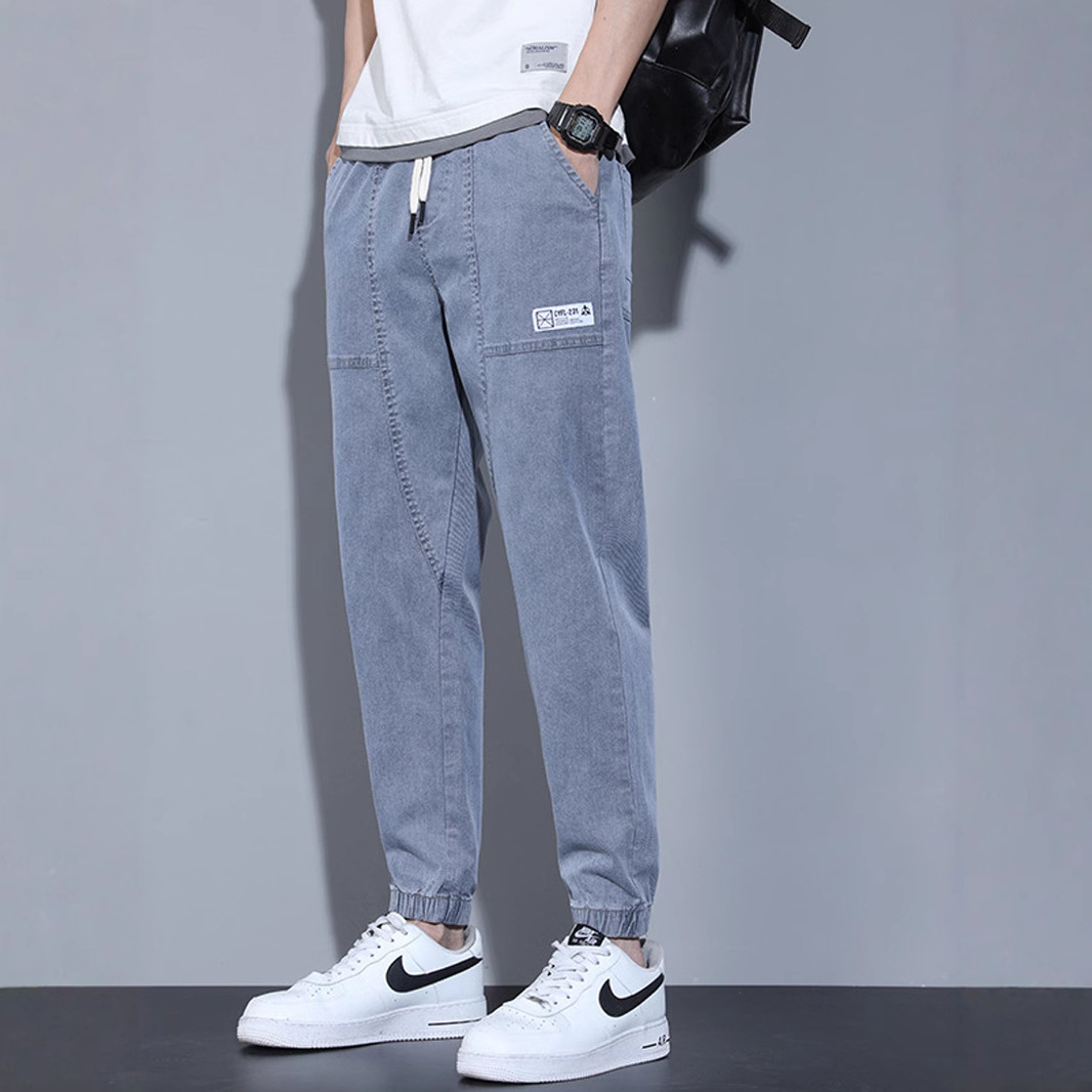 Clothing autumn leg binding drawstring jeans men's trend slim fit Haren casual spot wholesale pants