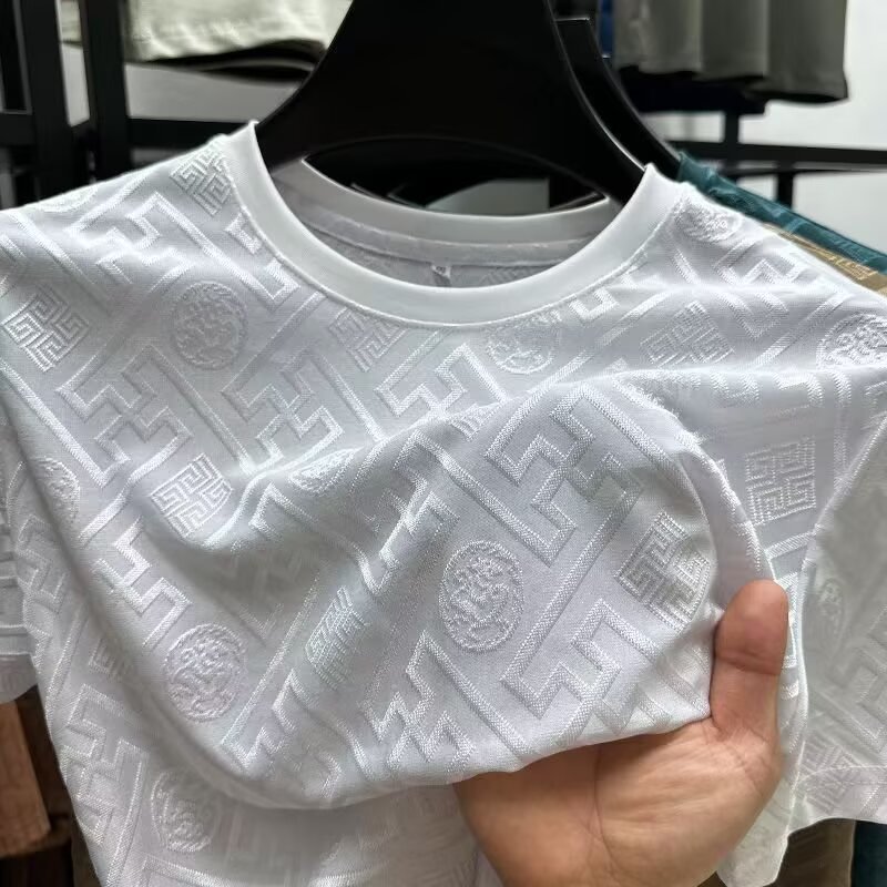 2025 New Short sleeved Ice Silk T-shirt Summer 3D 3D Jacquard Men's Quick drying Round Neck Top for Men 2025 New Short sleeved Ice Silk T-shirt Summer 3D 3D Jacquard Men's Quick drying Round Neck Top for Men