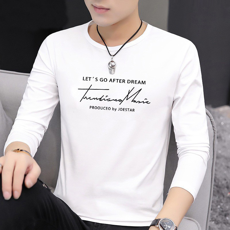 2024 Autumn Korean version milk silk round neck printed slim fit long sleeved men's casual T-shirt long sleeved wrinkle resistant base shirt