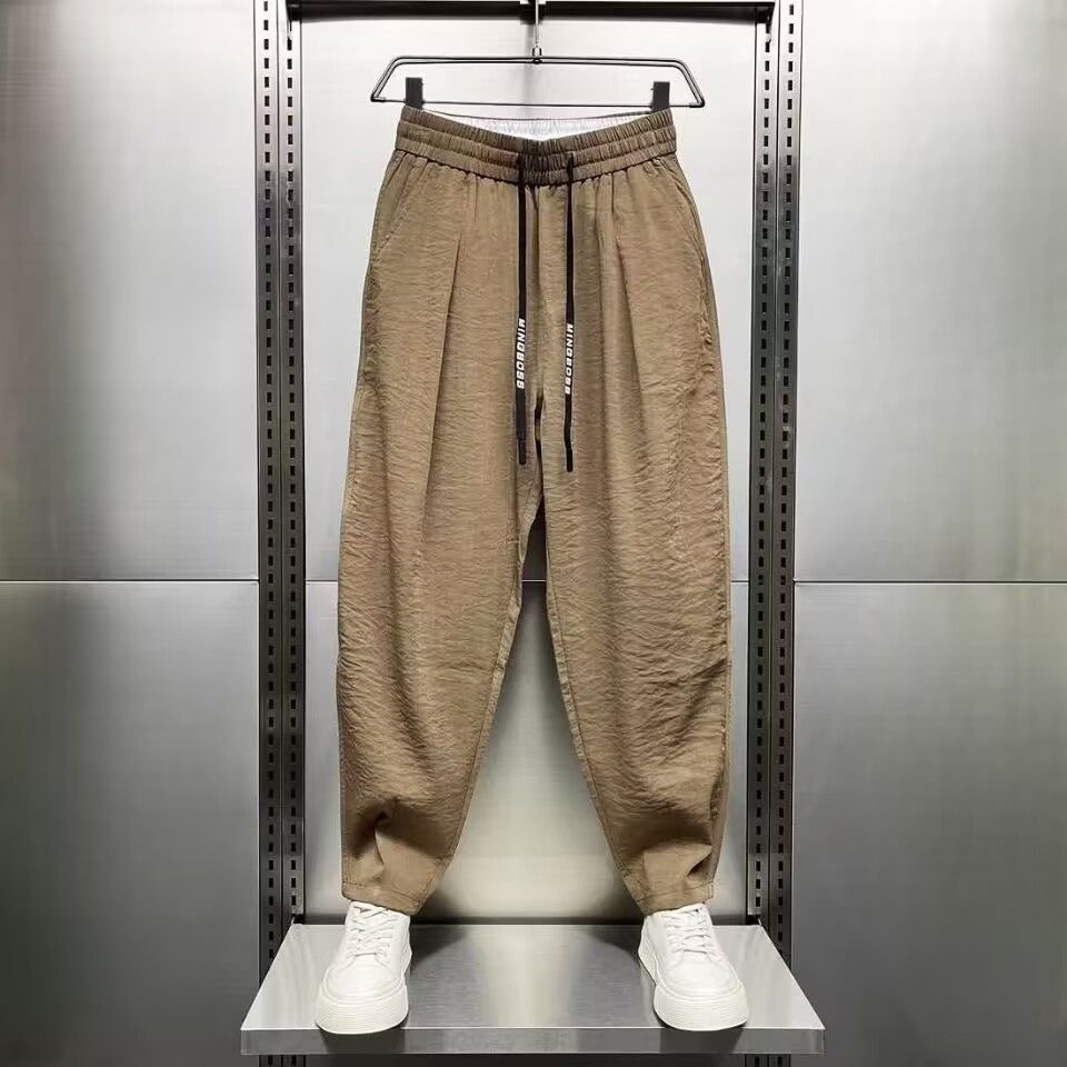 Men's summer pants, fashionable and versatile, thin elastic pants, loose and breathable straight leg oversized casual pants