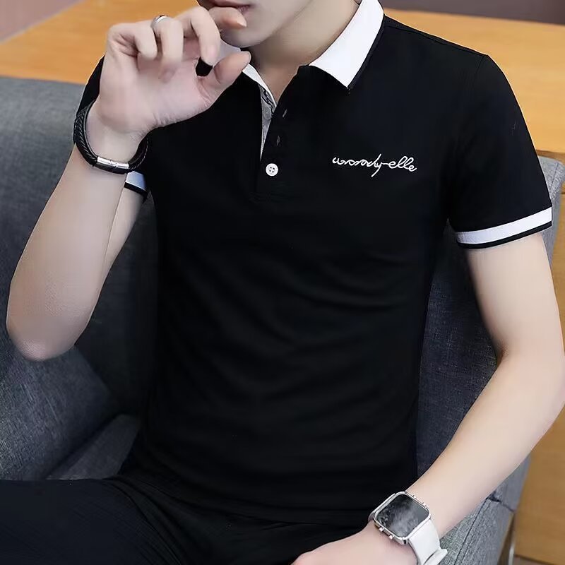 Short sleeved T-shirt men's polo shirt Korean version trendy brand slim fit ice silk T-shirt stand up collar half sleeved clothes Short sleeved T-shirt men's polo shirt Korean version trendy brand slim fit ice silk T-shirt stand up collar half sleeved clothes