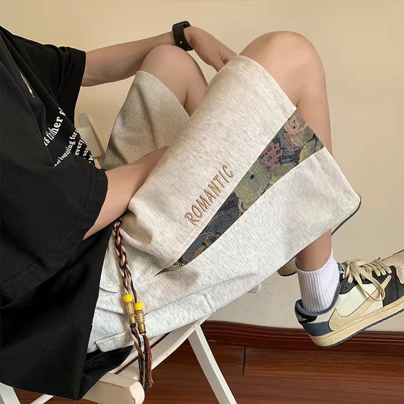 Short pants for men in summer, trendy brand, cool and stylish, embroidered sports pants, oversized loose straight leg casual cropped pants Short pants for men in summer, trendy brand, cool and stylish, embroidered sports pants, oversized loose straight leg casual cropped pants