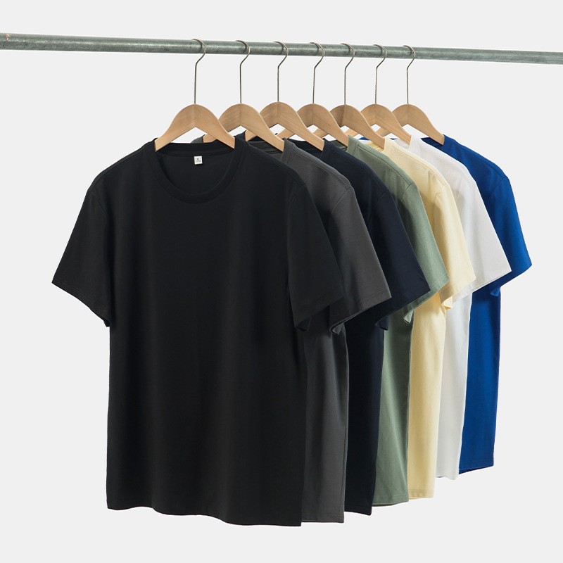 Milk silk cool solid color short sleeved T-shirt for men's summer round neck knitted T-shirt versatile breathable casual sports shirt trendy